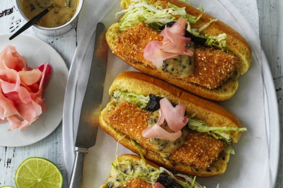 Fish finger buns with nori and miso mayo.