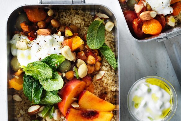 Peachy picnic cous cous with mint yoghurt.