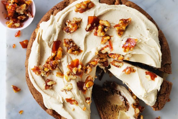 Helen Goh's apple cake, icing and praline optional.