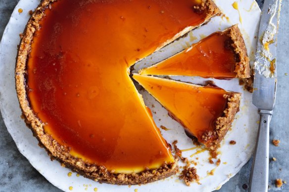 This retro dessert combines creme caramel and baked cheesecake.