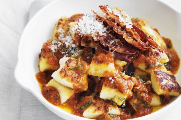 Neil Perry's pan-fried gnocchi with roast tomato sauce.