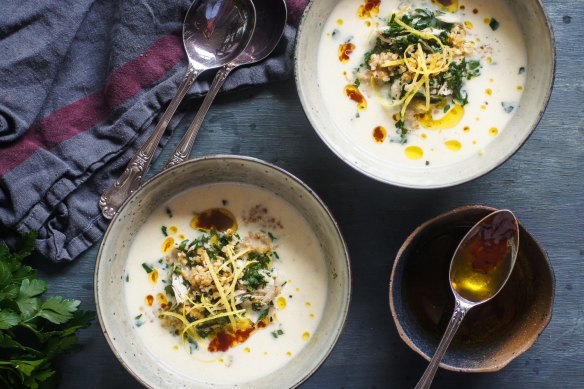 This chicken soup is a riff on the Greek avgolemono.