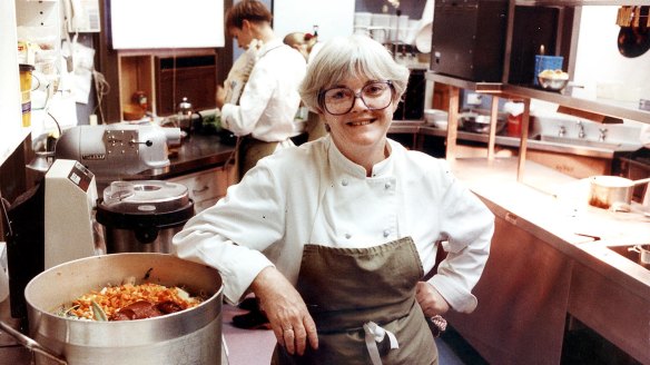 Chef and restaurateur Stephanie Alexander in the kitchen at Stephanie's Restaurant.