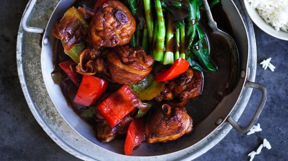 Honey chicken with pickled ginger.