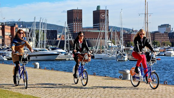 Cycling Oslo's waterfront. 