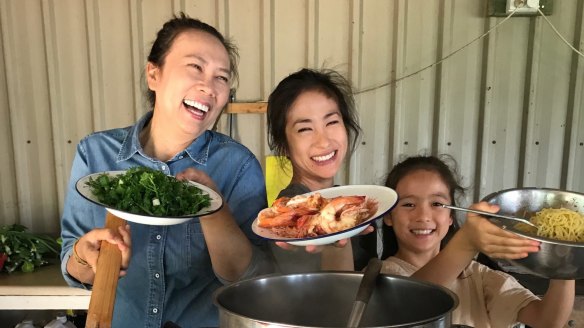 Thai chef Amy Chanta (left) and her daughter Palisa Anderson (centre) with Anderson's daughter, Soraya.