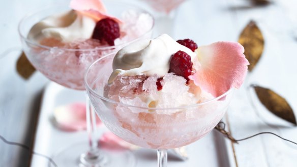 Dessert: Raspberry frosé with rose cream.