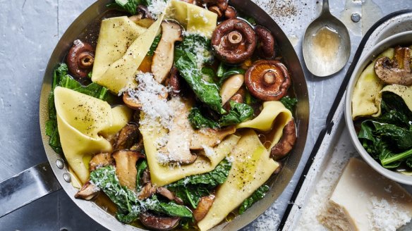 Parmesan and mushroom pasta soup. 