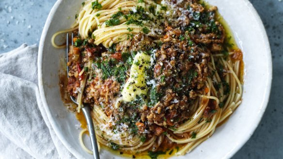 Jill Dupleix's benchmark spag bol (recipe below).