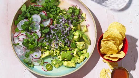 Ingredients for chunky guacamole.