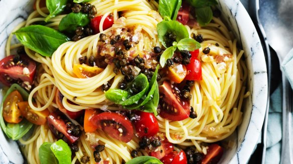 Adam Liaw's summer tomato and caper pasta recipe.