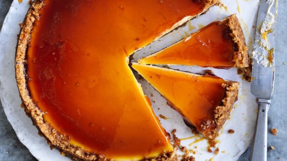This retro dessert combines creme caramel and baked cheesecake.