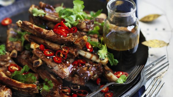 Yunnan barbecue spare ribs with black vinegar sauce <a href="http://www.goodfood.com.au/good-food/cook/recipe/yunnan-barbecue-spare-ribs-with-black-vinegar-sauce-20151208-47h2l.html"><b>(recipe here)</b></a>.
