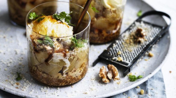 Simple dessert: Apple, maple and walnut pots.