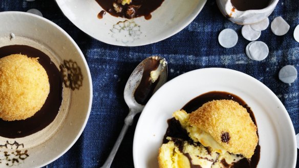 Adam Liaw's orange marmalade fried ice-cream with chocolate sauce <a href="http://www.goodfood.com.au/good-food/cook/recipe/orange-marmalade-fried-icecream-20160202-49w2l.html"><b>(recipe here)</b></a>.