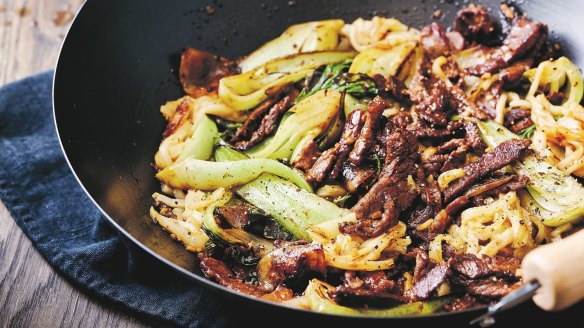 Justine Schofield's recipe forÃÂ Sizzling beef with rice noodles.
TheÃÂ WeeknightÃÂ Cookbook byÃÂ JustineÃÂ Schofield, Published by Plum, RRP $34.99, Photography by Jeremy Simons.
Single print and online use only