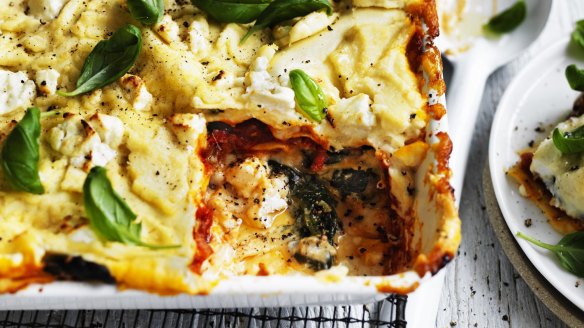 Neil Perry's goat's cheese and truffled celeriac lasagne.