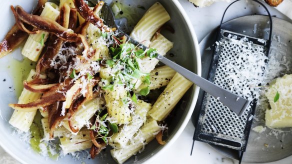 Adam Liaw's rigatoni alla Gricia with pancetta.