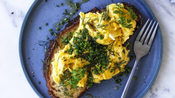Serve these buttery scrambled eggs on sourdough toast.