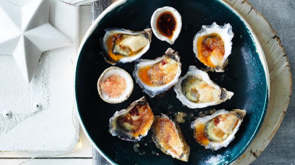 Freshly shucked oysters with finger lime and chilli dressing.