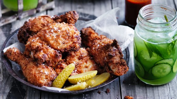 Picnic-friendly chilled fried chicken and pickles.