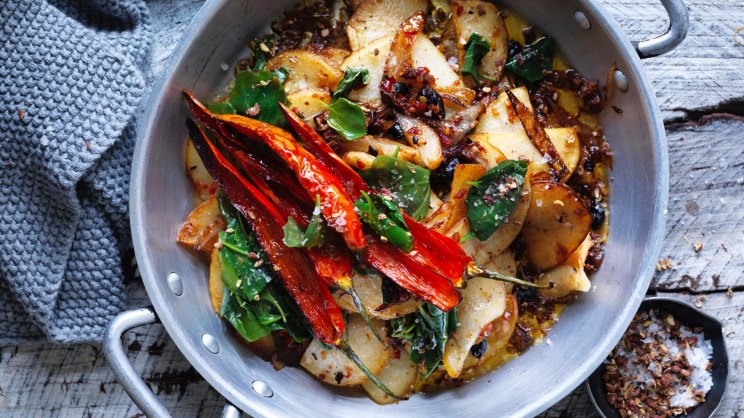 Stir-fried potato with salted black beans, chilli and saltbush recipe-image
