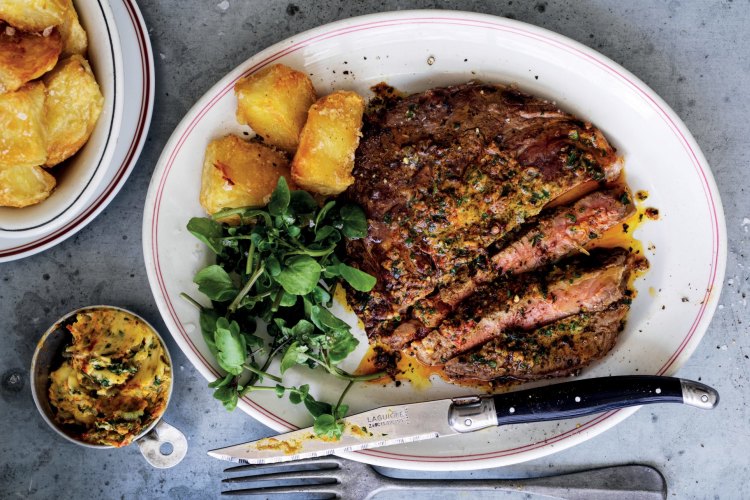 Adam Liaw's steak frites with Cafe de Paris butter.