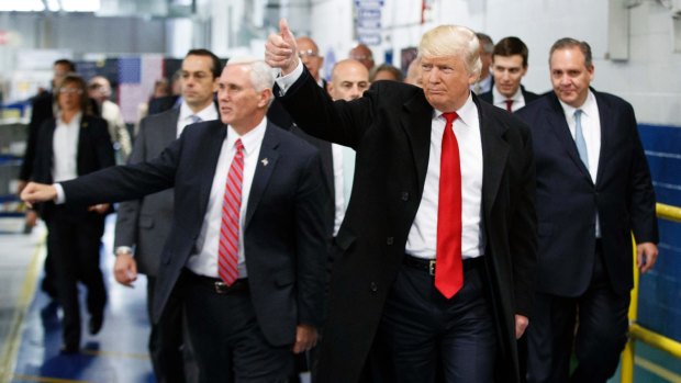 President-elect Donald Trump and Vice-President-elect Mike Pence during a visit to the Carrier factory in Indianapolis on Thursday.