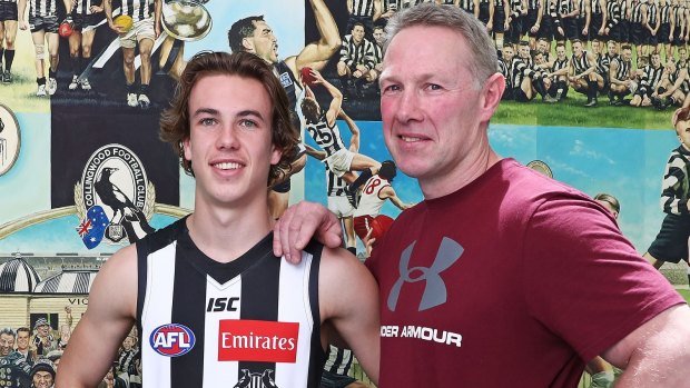Collingwood father-son draftee Callum Brown and his dad, Magpie legend Gavin Brown.