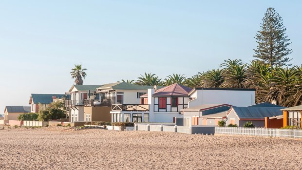 Beach and houses in Swakopmund, Namibia.