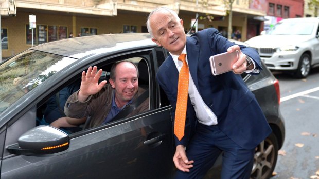 Selfie campaign: Malcolm Turnbull poses for a selfie.