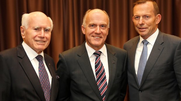 Senator Eric Abetz, with former PM John Howard and PM Tony Abbott, opposes same-sex marriage.