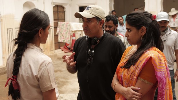 Director Tabrez Noorani with cast members on the set of <i>Love Sonia</I>.
