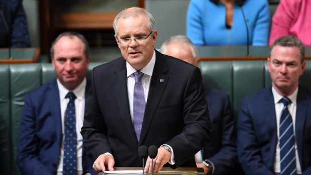 Australian Federal Treasurer Scott Morrison speaks at the despatch box during the delivery of the 2017-18 federal budget.