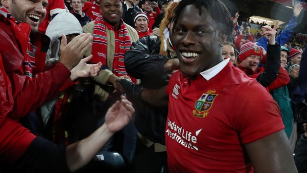 Fan favourite: Maro Itoje celebrates after the 24-21 victory in Wellington.