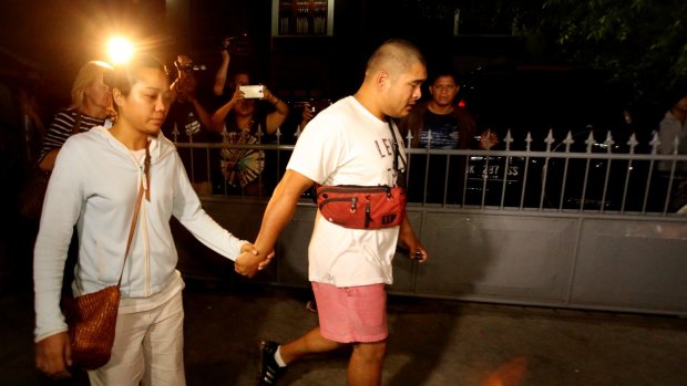 Febyanti Herewila and Andrew Chan's brother, Michael. leave Bali's Kerobokan prison after being refused a final visit before the transfer to Nusakambangan island last Wednesday.