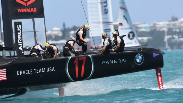 Flying start: Oracle Team USA on the water in Bermuda, in America's Cup qualifying. (Ricardo Pinto/ACEA via AP)