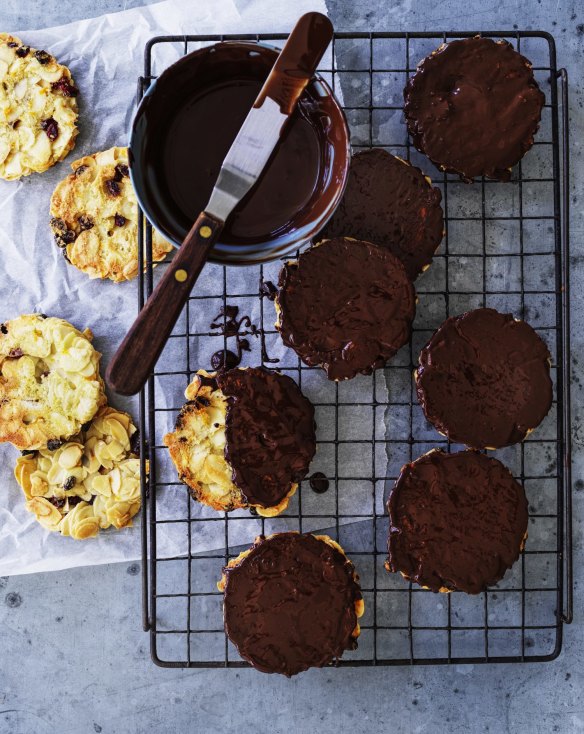 Chocolate-dipped 'poor man's florentine's'.