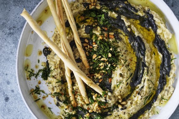 Karen Martini gives the eggplant dip a dramatic makeover.
