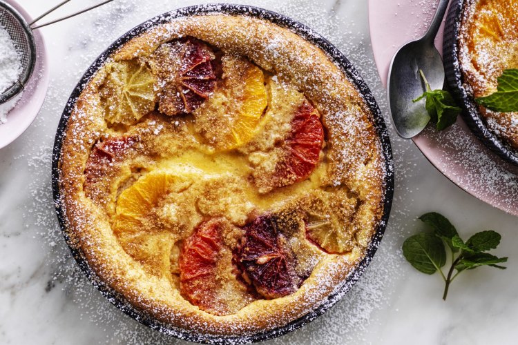 Adam Liaw's citrus and almond clafoutis.