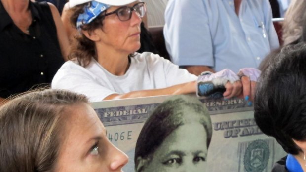 Pushing for the recognition of Harriet Tubman on the US$20 bill at a town hall meeting in New York state last year. 