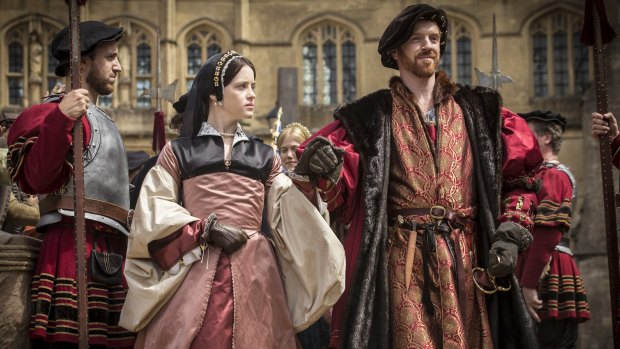 Claire Foy as Anne Boleyn and Damian Hall as Henry VIII in Wolf Hall. 