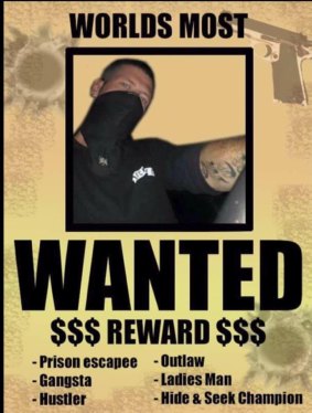 A self-styled wanted poster of fugitive Matthew Rageone Ridler aka Shaun Rageone Davidson.