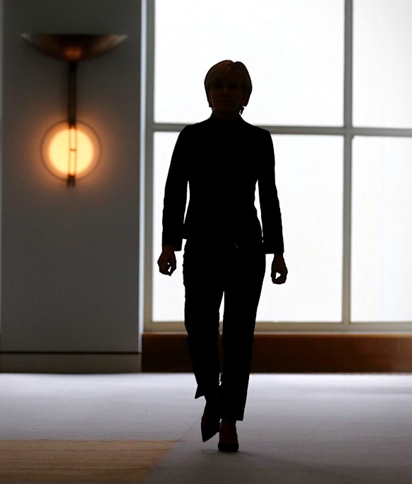 Julie Bishop approaches the media for the press conference.