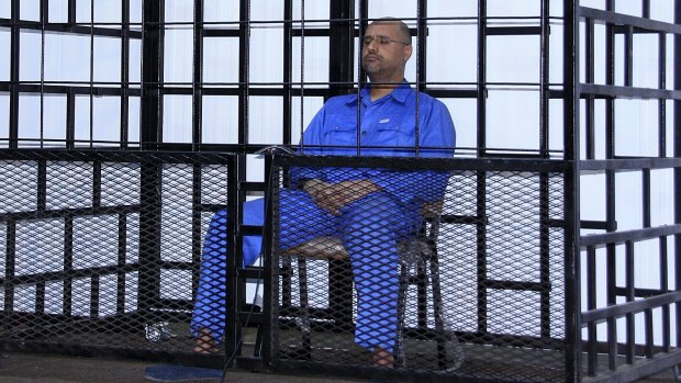 Saif al-Islam at a court hearing in Zintan, Libya, in May 2014.