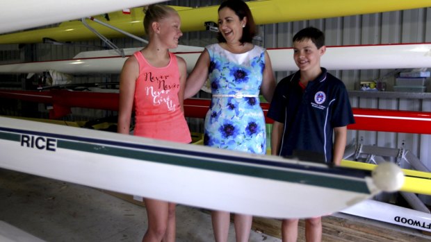 Opposition Leader Annastascia Palaszczuk speaks with locals at the Rockhampton Fitzroy Rowing Shed. 