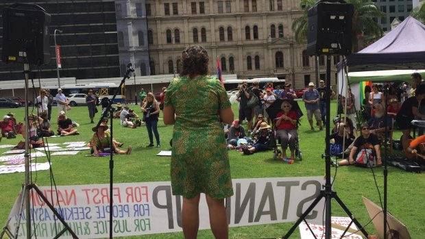 Protesters gathered in Brisbane's Queens Gardens for the March in March event on Saturday, March 25.