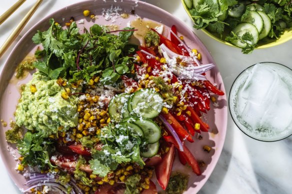 Mexican salad with coriander, lime and black pepper dressing.