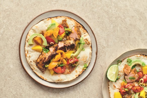 Jamie Oliver's crispy salmon tacos.