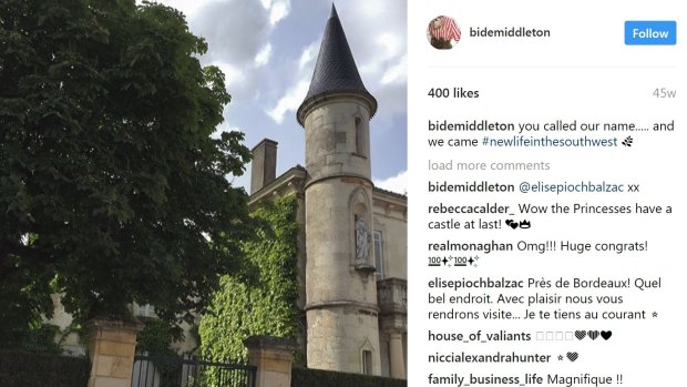 Heidi Middleton instagram post of her French Castle. Photo: @bidemiddleton on Instagram